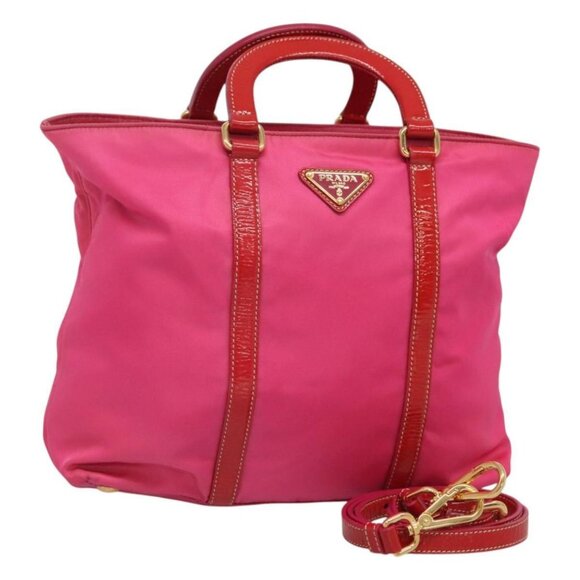 PRADA Hand Bag Nylon 2way Pink Gold Auth 120480